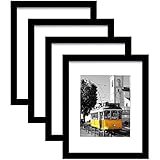 Picrit 9x12 Picture Frame Set of 4, Made of High Definition Real Glass, Display 6x8 with Mat or 9x12
