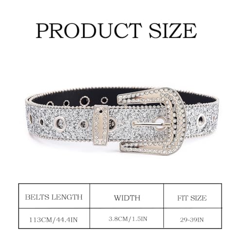 Abien Rhinestone Belt Cowgirl Belts for Women Bling Belt Silver Rhinestone Belts for Jeans Dresses4