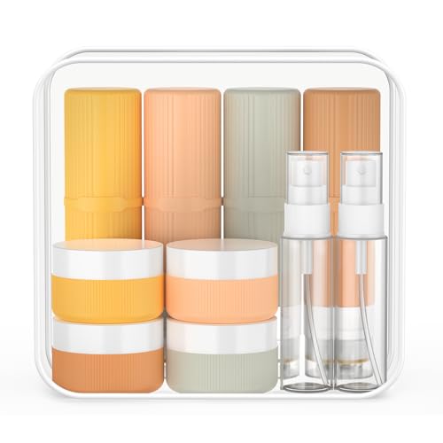 JessLab 16 Paquetes de Botellas de Viaje para Artículos de Tocador, Envases 90 ml Cumple con TSA, Accesorios de Silicona Antiderrames para Champú, Acondicionador y Loción, Colores Surtidos