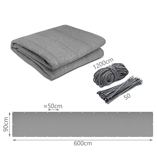 Image of VOUNOT Balcony Privacy Screen, 90x600cm, HDPE Balcony Cover, Wind and UV Protection, Weatherproof, Grey