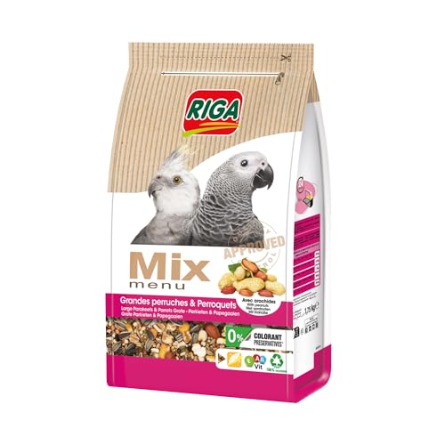 Riga - Menu Mix Grandes Perruches Et Perroquets - Nourriture pour Oiseaux - 20 Ingrédients - Arachides - Oligo-Eléments - Digestion, Croissance, Brillance Plumage - 0%...