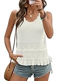 LOMON Sweater Vest Crochet Crop Tops Pleated Tank Tops Sleeveless Boho Beach Coverups Country Concert Outfits Ruffle Hem (White,L)
