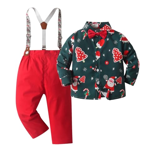 Image of Boarnseorl Baby Boys Pants Sets, Infant Long Sleeve Shirt + Pants + Bow Tie + Suspenders Outfits