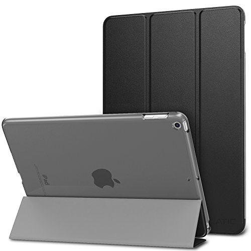 iPad 9.7 2018/2017 ケース - ATiC Apple New iPad 9.7 2018/2017用半透明三つ折りスタンドケース 保護カバー オートスリープ機能付き BLACK (iPad Pro 9.7 2016に適応ない)