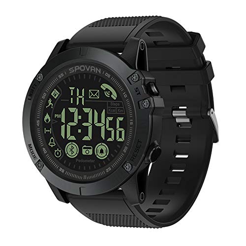 Reloj Inteligente para Deportes Al Aire Libre, Reloj De Pulsera con Podómetro para Hombres para iOS Android 50 M, Reloj Inteligente Resistente Al Agua,Negro