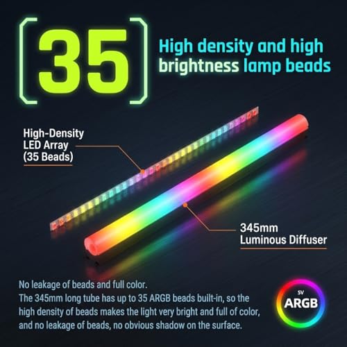 Image of ZORBES ARGB Soft Light Strip 34.5cm with 35 LEDs, Addressable RGB LED Lighting, 3-Pin 5V Sync Connector & Extension Cable, Dual Diffused Silicone Tube, Programmable 16.8M Colors, DIY PC Case Lighting