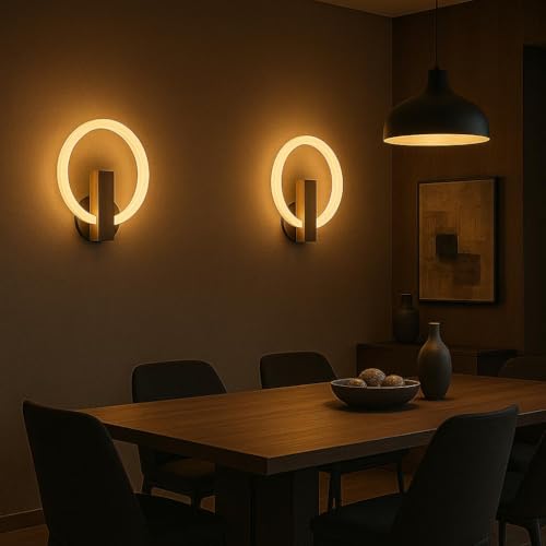 Image of Lunaris Halo Wall Light | Decorative LED Wall Lamp for Bedroom, Living Room & Office | Fancy Warm White Light for Hotels - (2 Pack)