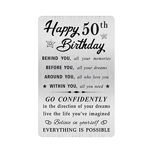 MOQIYXL Happy 50th Birthday Card for Men Women, Small Engraved Wallet Card for 50 Year Old Birthday Gifts