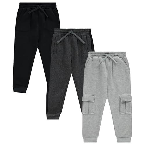 STITCH & STONE Boys 3 Pack CVC Fleece Joggers, Soft, Comfortable, Durable Sweatpants for Active Kids -Hgrey, Size 14