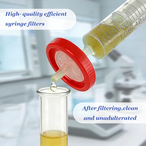 Image of 100 Count Syringe Filters, PTFE 25mm Diameter 0.22um Pore Size (Red) | PTFE Hydrofilic Membrane 25mm Diameter 0.22um Pore Size, Syringe Lab Filters, Non Sterile Filtration (Red)