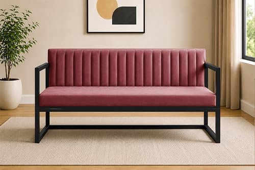 Image of Metal Sofa Cum Bed for Living Room | Modern Industrial Design Metal Frame 3 Seater Sofa Bed for Home, Office & Lounge-Rose Pink