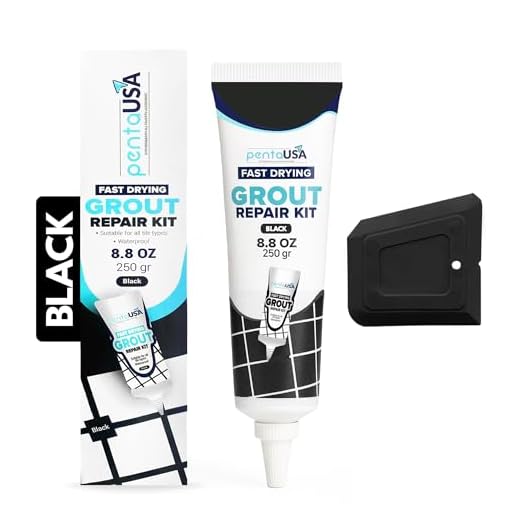 PentaUSA Tile Grout Repairs Renews - 8.8 oz Black Grout Filler Tube, Fast Drying Grout Repair Kit, Heavy-Duty Grout Cleaner - Restore and Renew Grouts, Spatula Included (8.8 Oz - 250gr - Black Color)
