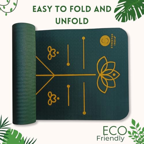 Image of Streetup India TPE Yoga Mat With Body Alignment |6 mm Thickness| for Men and Women| Ideal Exercise Mat For Yoga, Pilates And Workout| Anti Skid (Green)