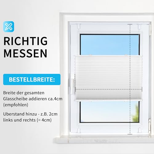 BelleMax Plissee ohne Bohren Klemmfix, Weiß 60x140cm(BxH), Easyfix lichtdurchlässig Sichtschutz und Sonnenschutz… – Ansicht 5