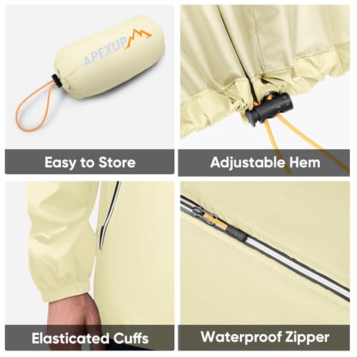 Image of APEXUP Packable Rain Jacket Men Waterproof Lightweight Raincoat with Hood