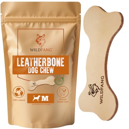 Wildfang® Leder Kauknochen Hund, Größe M – zahnpflege Hund, Hundespielzeug, kauspielzeug & kauknochen Welpen – für mittlere Hunde (10–15 kg), 1 Stück