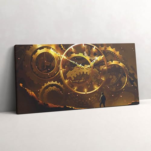 Mécanisme d'horloge doré tableau art sur toile luxe 140x70cm