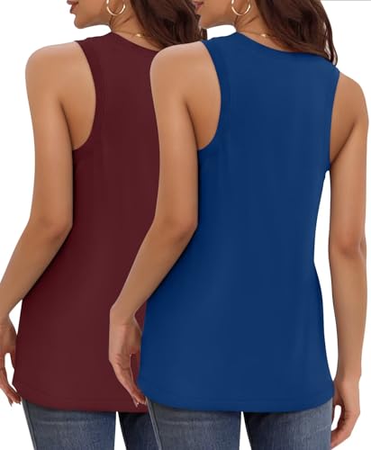 KKJ 2 Pack Womens Tank Tops Workout V Neck Tees Summer Sleeveless Loose Fit Casual Outfits Shirts Fall Fashion Clothes
