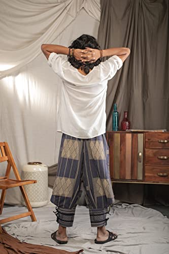 Image of The Veshti Company Cotton Baggy Pants Drop Crotch Harems for Men's Loose Boho Oversized Striped Meditation Yoga Pant with Pocket