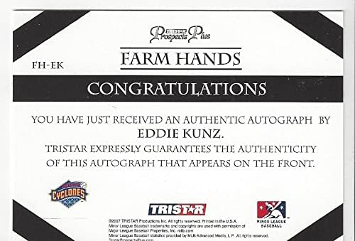Eddie Kunz Autographed Farm Hands Minor League Collectible - 2007 Tristar Prospects Plus Baseball Card #FH- EK (New York Mets) Free Shipping