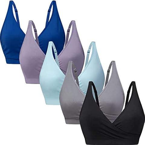Suekaphin 5pack Nursing Bra Maternity Bra Breastfeeding Sleeping/Sleep Bra Pregnancy Women's Wirefree Bralette Upgraded,Large,Black/Bean/Navy/Gray/Lightblue Cover