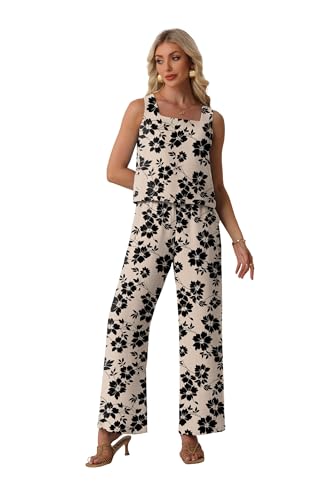 Lepunuo Women 2 Piece Sets Casual Tank Crop Sleeveless Top Matching Lounge Wide Leg Pants Sets Boho Travel Vacation Outfits — view 5
