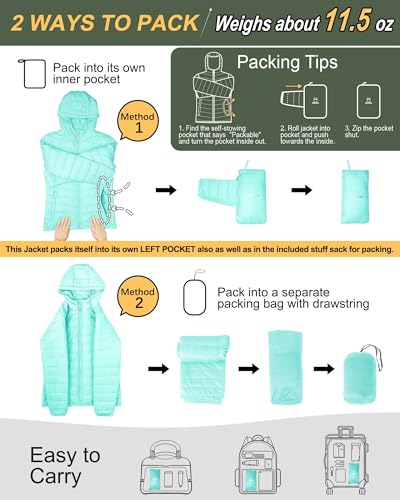 Image of Outdoor Ventures Women's Packable Lightweight Full-Zip Puffer Jacket with Hood Quilted Winter Coat