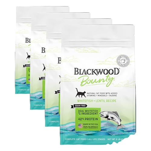 Image of Blackwood Bounty Dry Cat Food, Whitefish & Lentil Recipe for All Life Stages, 2 Pound Bag, High Protein, Grain Free (Pack of 4)