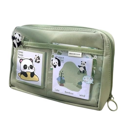Tivon Cute Panda Zipper Pencil Case for Kids | Large Capacity Stationery Organizer with Mesh Pockets | Cartoon Panda Pen & Pencil Pouch for School, Office & Travel (Green)