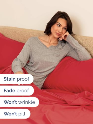 Image of Extra Deep Pocket Twin XL Size Sheet Set - Breathable & Cooling - Red