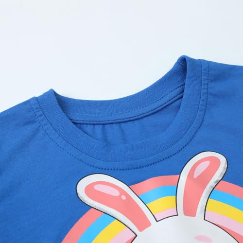 Image of HILEELANG Toddler Girl Summe Short Sleeve Cotton Blue Bunny Graphic Short Sleeve Fun Holiday Wear Summer Casual Crewneck T Shirt 4T
