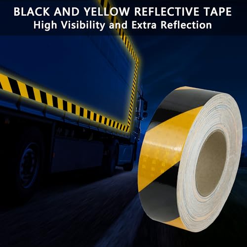 Swrt HHXW-1 2 Inch X 30 Ft Reflective Tape Outdoor Waterproof Black & Yellow Reflective Tape Strong Adhesive Caution Hazard Warning Tape Reflector Conspicuity Tape thumb #2