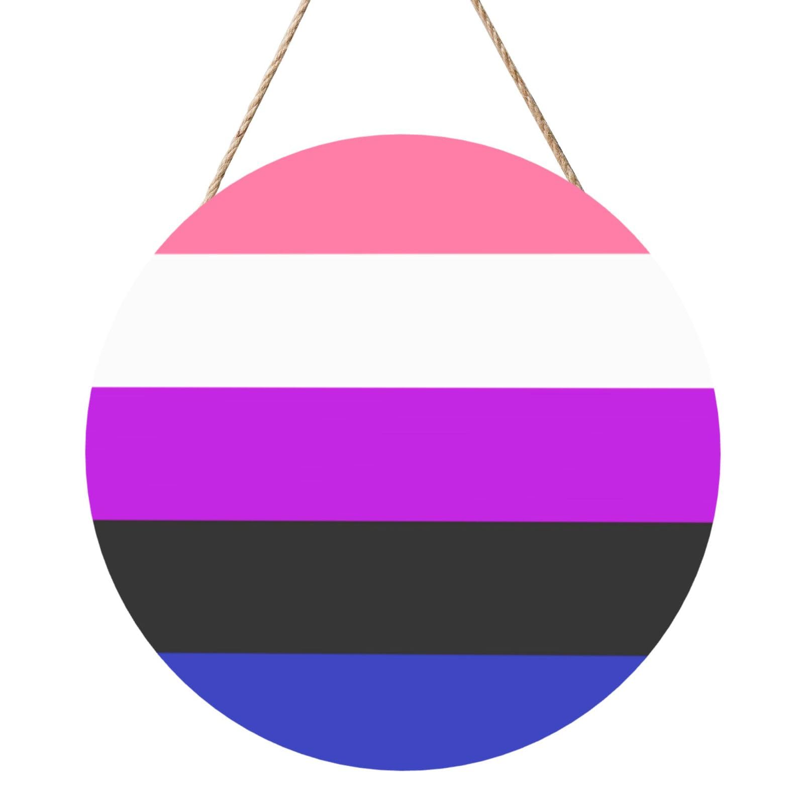 Genderfluid Pride Flag Door Signs Plaques Wood Welcome Sign For Front Door Wall Hanging For Home Farmhouse Office Classroom Party Decoration