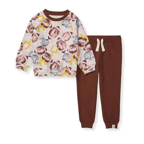 Image of Burt's Bees Baby Boys Shirt and Pant Set, Long Sleeve Top & Bottom Outfit Bundle, 100% Organic Cotton