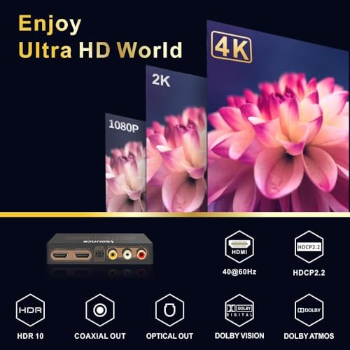 Sounce HDMI Audio Extractor HDMI to Optical SPDIF Toslink Converter HDMI Video Adapter Splitter-DAC Analog Stereo R/L Audio for Blu-ray DVD... - Image 2
