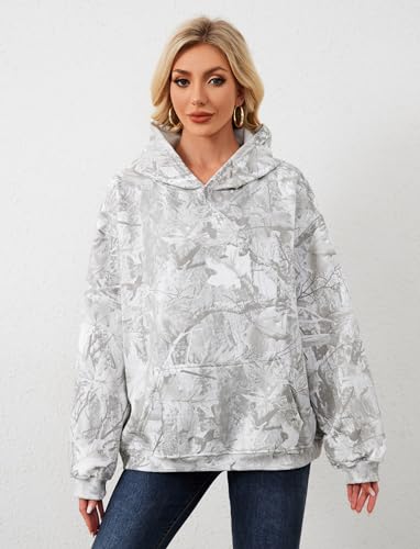 Image of Dsewpaur Camo Hoodie For Women Oversized Long Sleeve Drop Shoulder Fleece Hooded Sweatshirt Pullover With Pocket Outfits