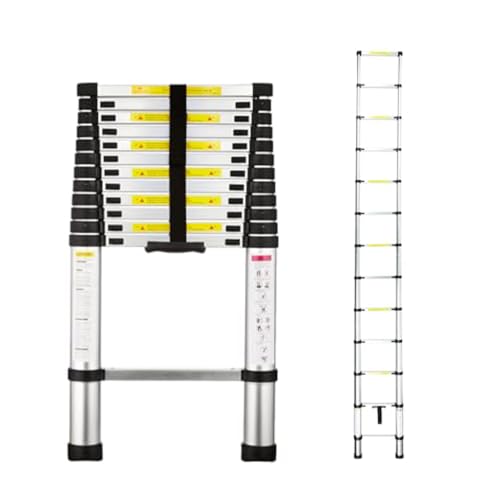 Image of Amazon Basics 5.1 m (16.73 ft) Foldable Telescopic Ladder | Aluminum 13-Step Portable Ladder | Space-Saving for Home Maintenance & Outdoor Tasks