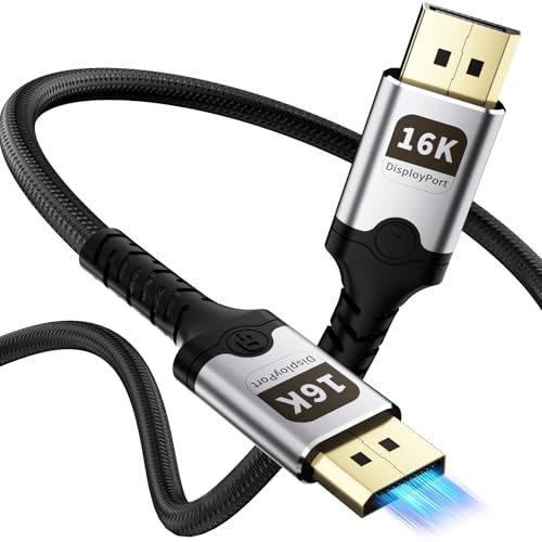 Vecbmn Cable DisplayPort 2.1 2M, 16K Cable DP 2M 80Gbps 16K@60Hz, 8K@120Hz, 4K @240Hz/165Hz/144Hz, 2K@240Hz, HDR10, DSC 1.2a, G-Sync y Free-Sync para PC, Monitor, Tarjeta Gráfica, Gaming