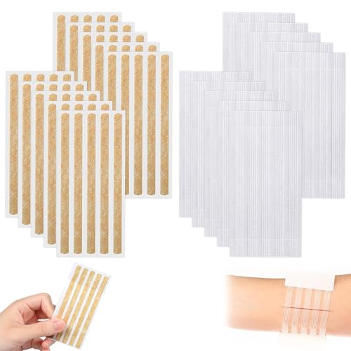 Paquete de 100 Tiras Adhesivas para Cerrar Heridas, Tiritas para Pequeños Cortes y Heridas, para Uso en Exteriores, Color Piel, Blanco