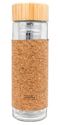 Nerthus FIH 802 Filtro 300 ml, Aislante Gracias a su Doble Pared, Botella Infusor, Termo, Taza de Viaje, Tetera de Cristal, 0.30 litros