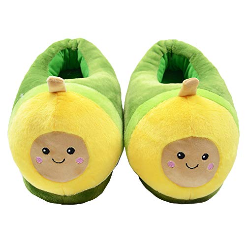 Novelty Plush Slippers - Cartoon Avocado Design, Warm Winter House Shoes For Women