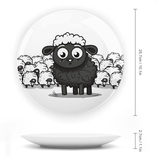 Plato decorativo Cartoon Black White Sheep de cerámica 10in miniatura 2
