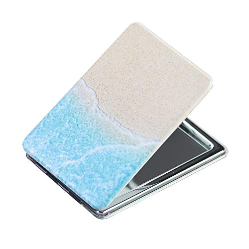 QIELIZI PU Double Sided Mirror,Compact Mirror,Pocket-size Travel Makeup Mirror 1X and 2X Magnification Portable Folding Cosmetic Mirrors(Sandbeach)