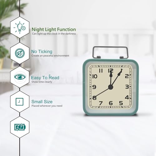 Réveil rétro blanc à quartz silencieux sans tic-tac pour table de nuit - 4