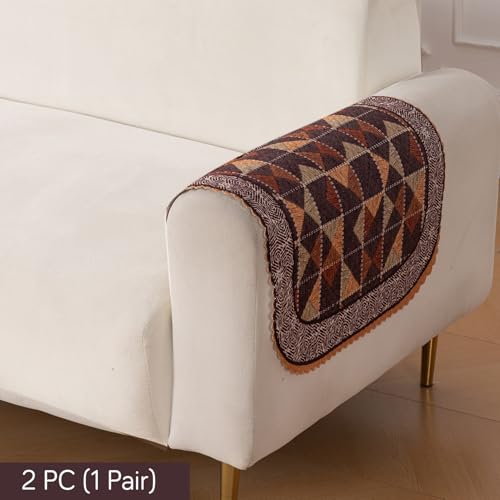 Image of HOKIPO HeavenHue Fleece Backed Sofa Armrest Cover 2 Pc, Rustic Mosaic