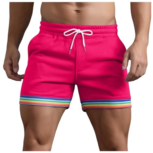 Generisch Herren Shorts Pink mit Regenbogenbesatz