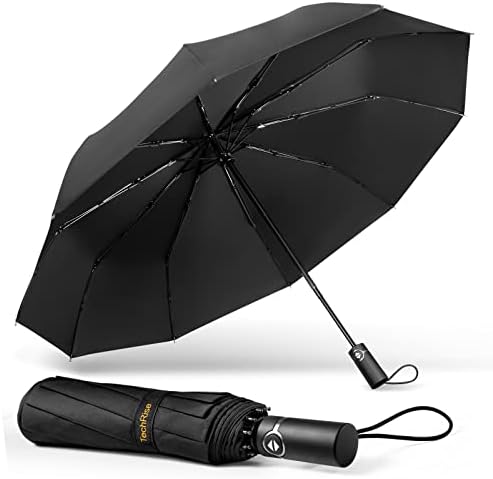 TechRise Large Windproof Compact Umbrella, Travel Folding Umbrellas for Rain Ladies Automatic Open Close Strong Wind Proof Rain Resistant with 10 Ribs Waterproof Umbrella Collapsible for Men Women