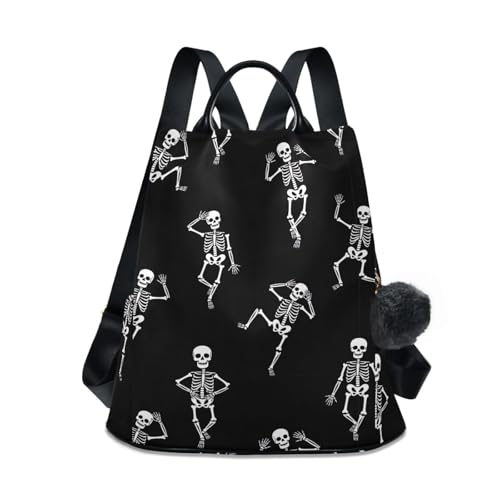 Sac à dos antivol pour femme à motif squelettes blancs avec poches multiples