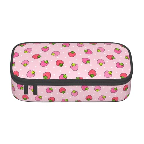Image of Cute Pink Strawberry Dot Pencil Case Big Capacity Storage Pencil Pouch Stationery Bags With Zipper Portable Pen Holder Box Organizer For Boys Student College School Office Supplies
