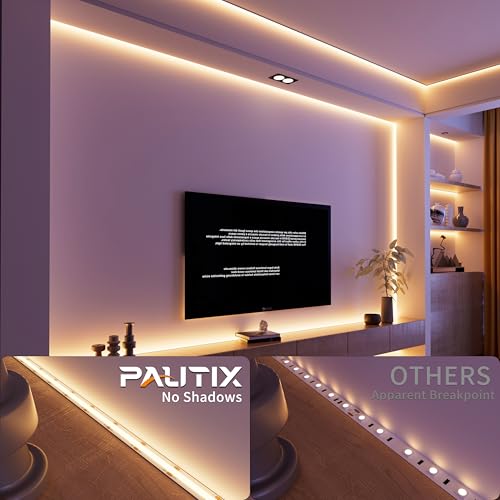PAUTIX COB LED Strip Light 2700K,16.4ft Dimmable 2520LEDs DC24V Warm White LED Strip Lights,High Lumen Tape Lights Kit with RF Remote Timer Function and 48W Power Supply for Home, Kitchen DIY Lighting